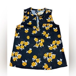 Modcloth black and gold floral tie neck sleeveless blouse size M office wear